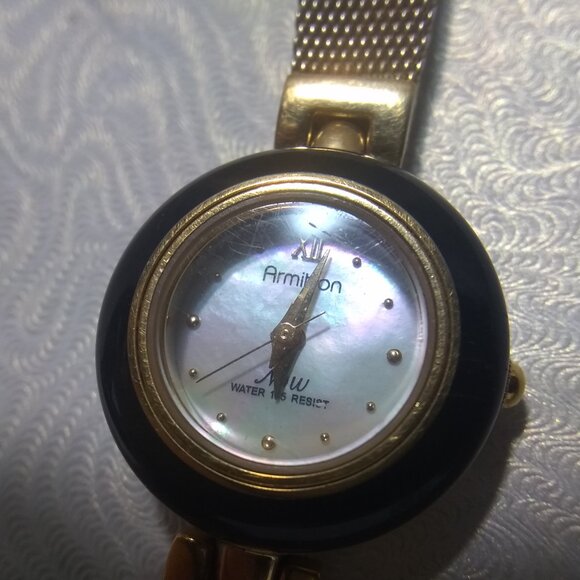 Armitron Now Quartz Watch MOP Dial WR Gold Bracelet Band Women New Bat Works - Picture 2 of 10